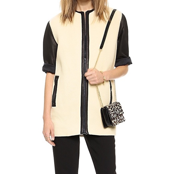 Lambskin leather contrast jacket - Picture 3 of 9