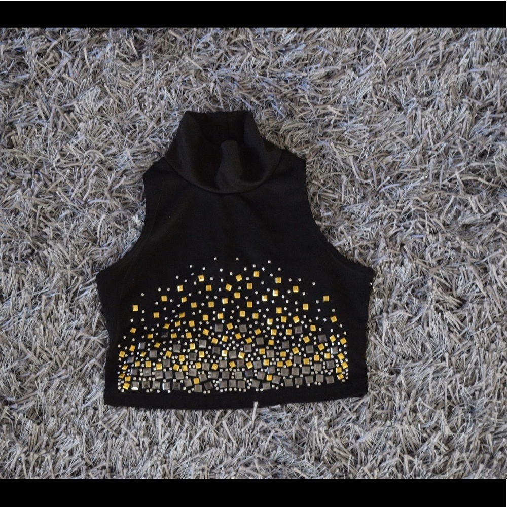 Black Studded Crop Top - Picture 2 of 3