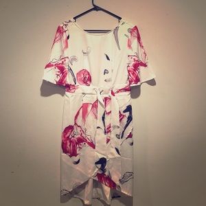 White Medium Dress with Floral Print