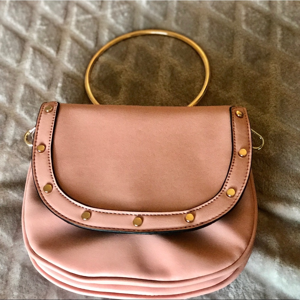Cesca pink peach bangle circle handle clutch