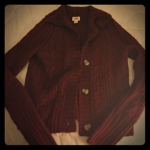 Maroon cable cardigan with buttons