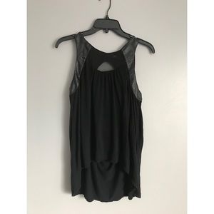 BCBGMAXAZRIA High-Low Top with Leather and Mesh