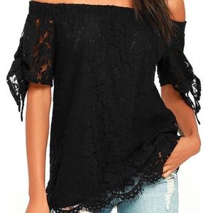 NWOT Lulus of the shoulder lace top