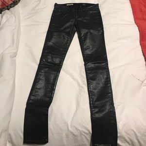 Black coated/leather AG skinny jeans