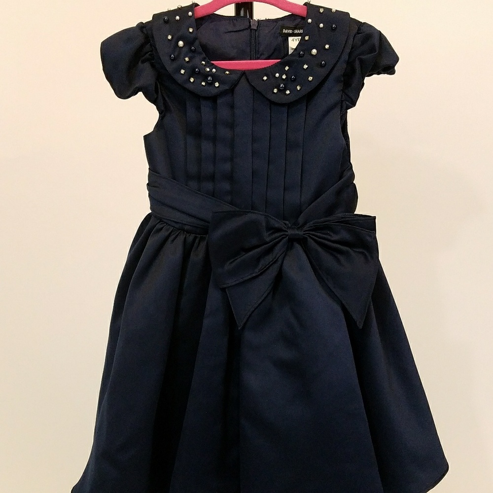 Navy Satin Dress by David Charles - Picture 2 of 4
