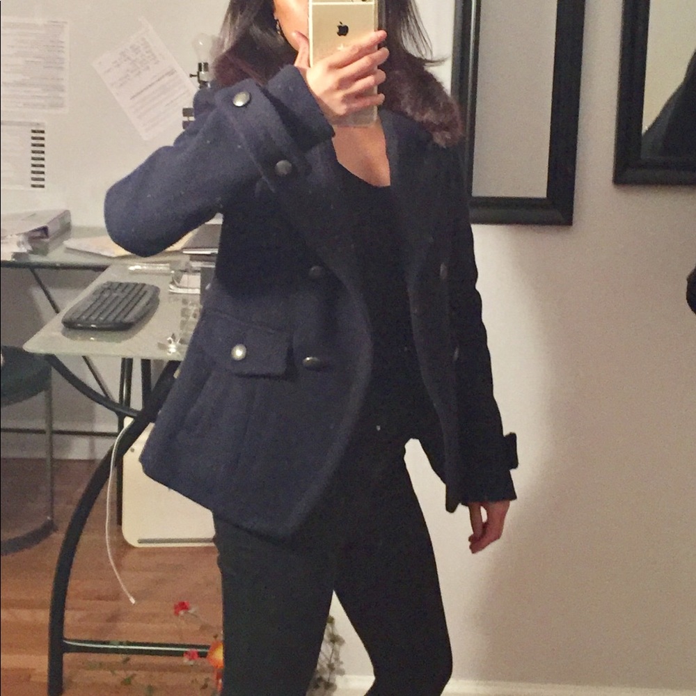 American Eagle navy blue military style peacoat