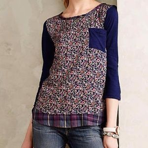 Antro Postmark floral flannel plaid trim blouse Antro Postmark floral flannel plaid trim blouse