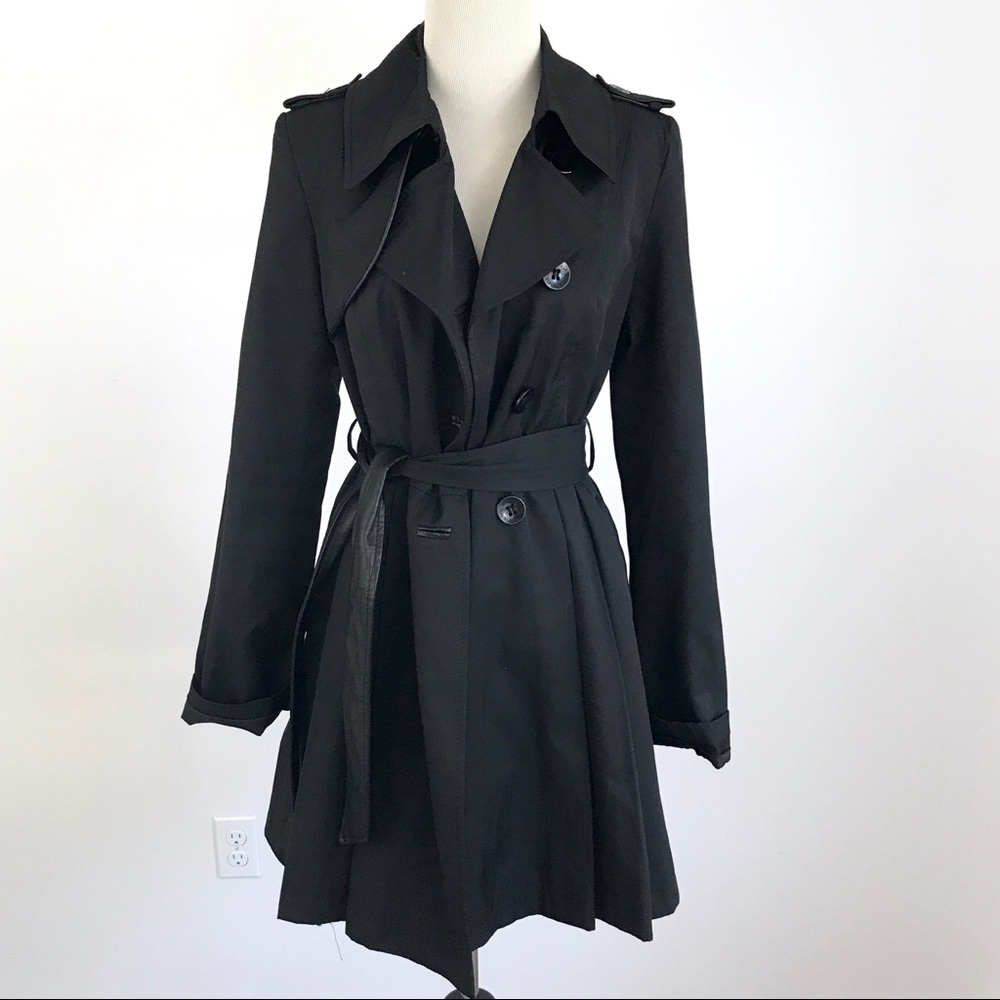Black Skirted Single-Breasted Trench Coat NWOT - Picture 6 of 8
