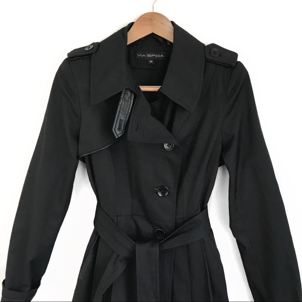 Black Skirted Single-Breasted Trench Coat NWOT - Picture 2 of 8