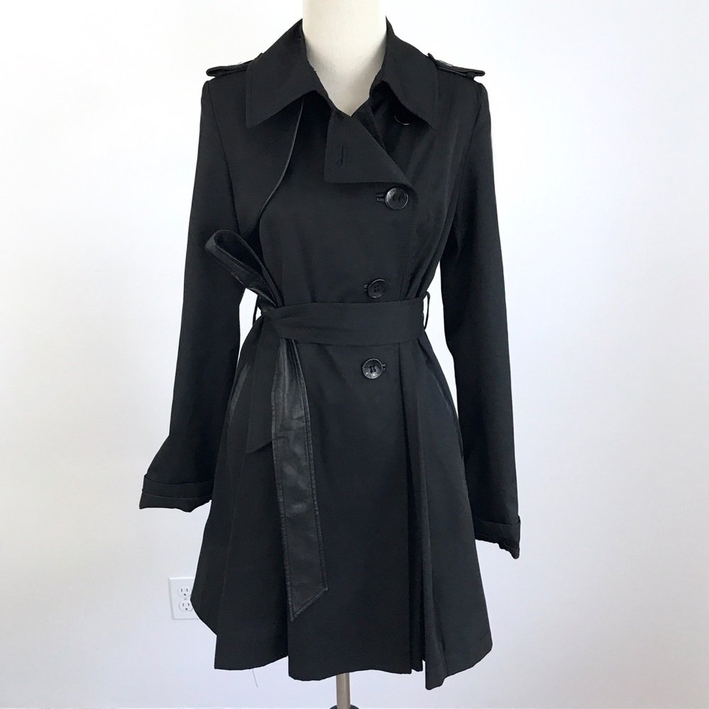 Black Skirted Single-Breasted Trench Coat NWOT - Picture 5 of 8