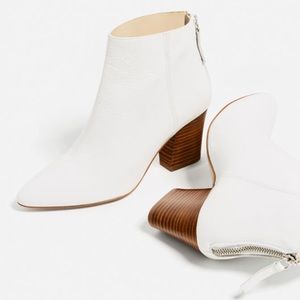 High Heel Leather Ankle Boots with Zip