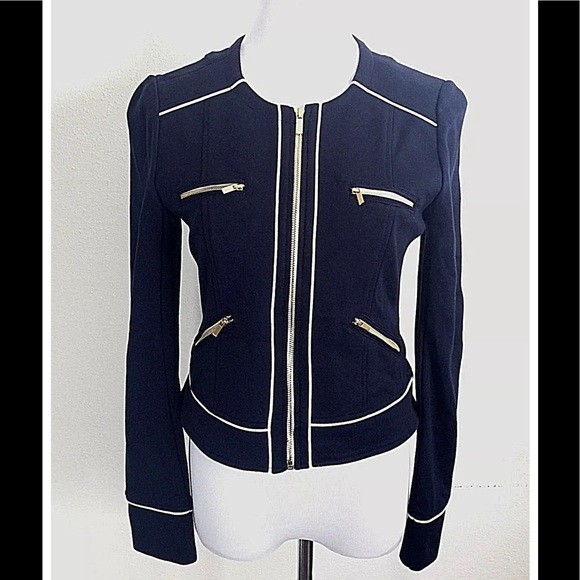 Cache Jackets & Blazers - Cache Navy Blue Zip Front Nautical Jacket Size 8
