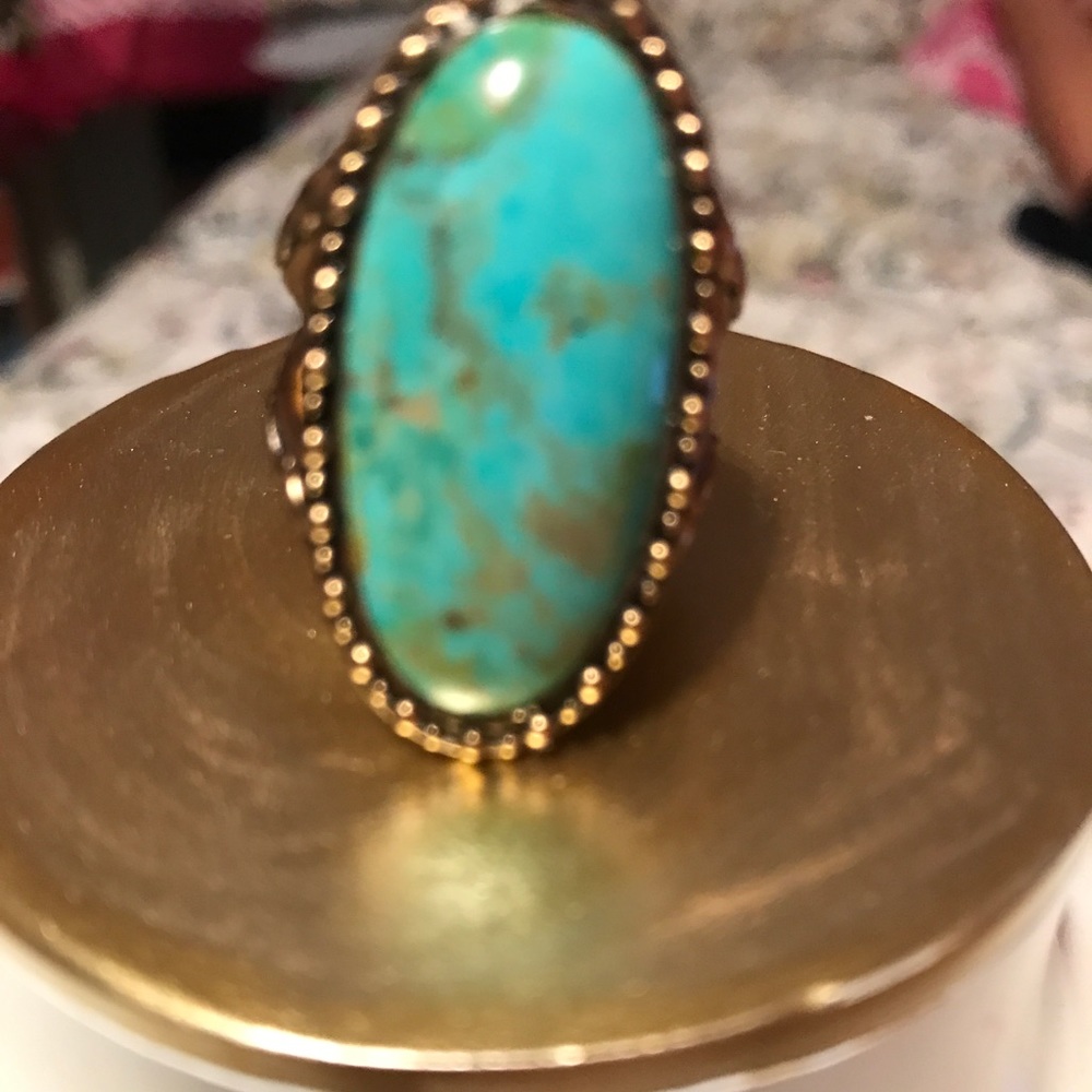 New Bronze Silver Natural Turquoise Ring