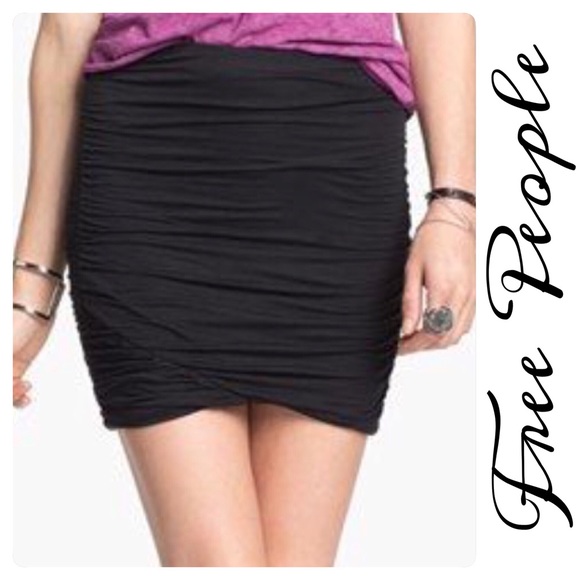 Free People Dresses & Skirts - Free People Black Mini Skirt Ruched Soft Stretchy