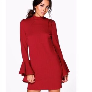 Flute sleeved shift dress - US 8
