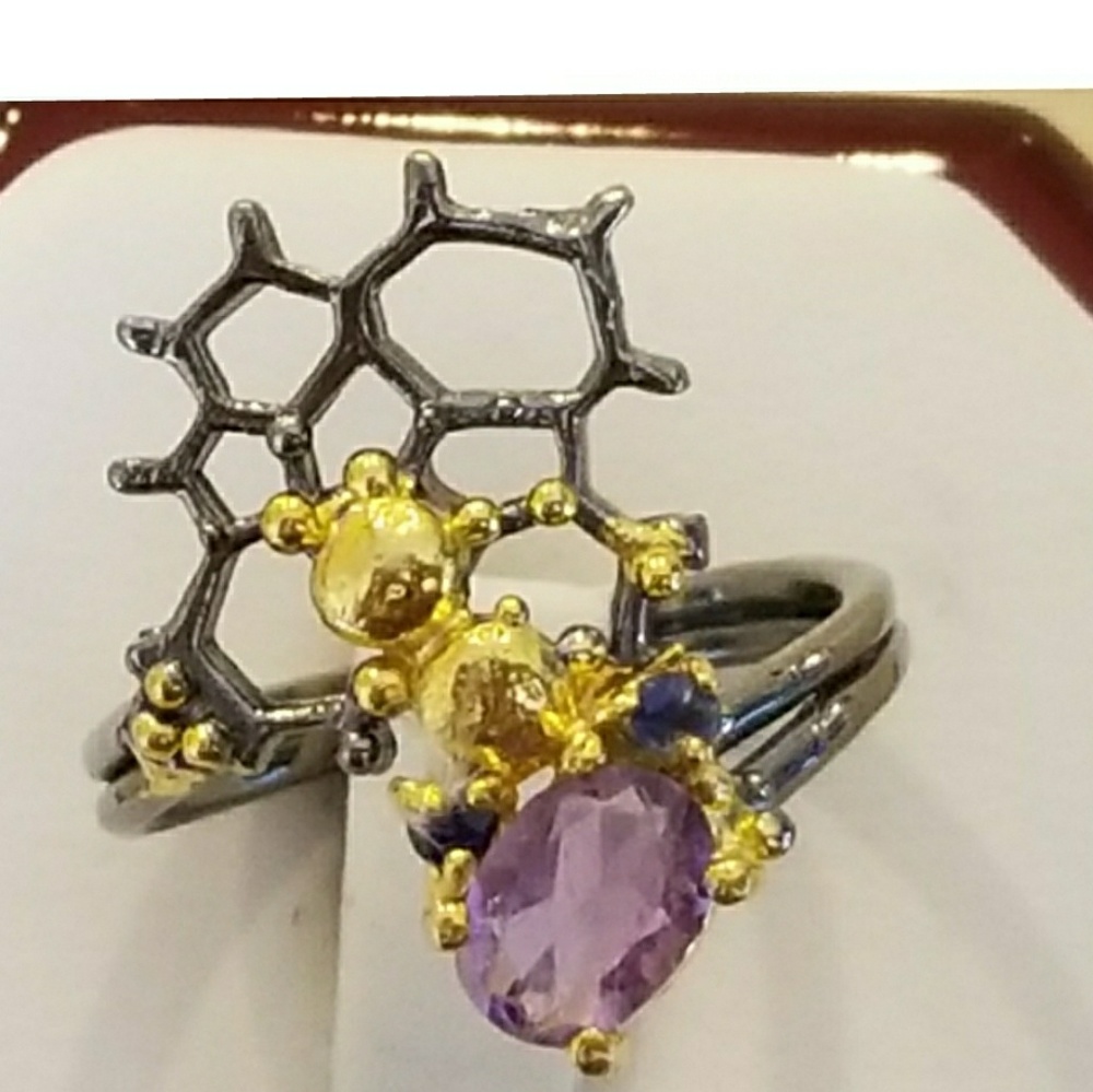 Genuine Amethyst Designer Ring Size 7.75