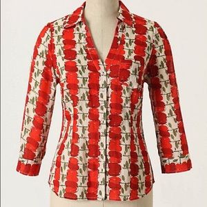 Anthro We ❤️Vera Red Delicious Apple Blouse Sz 2 Anthro We ❤️Vera Red Delicious Apple Blouse Sz 2