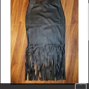 Windsor pleather black Fringe Midi Skirt