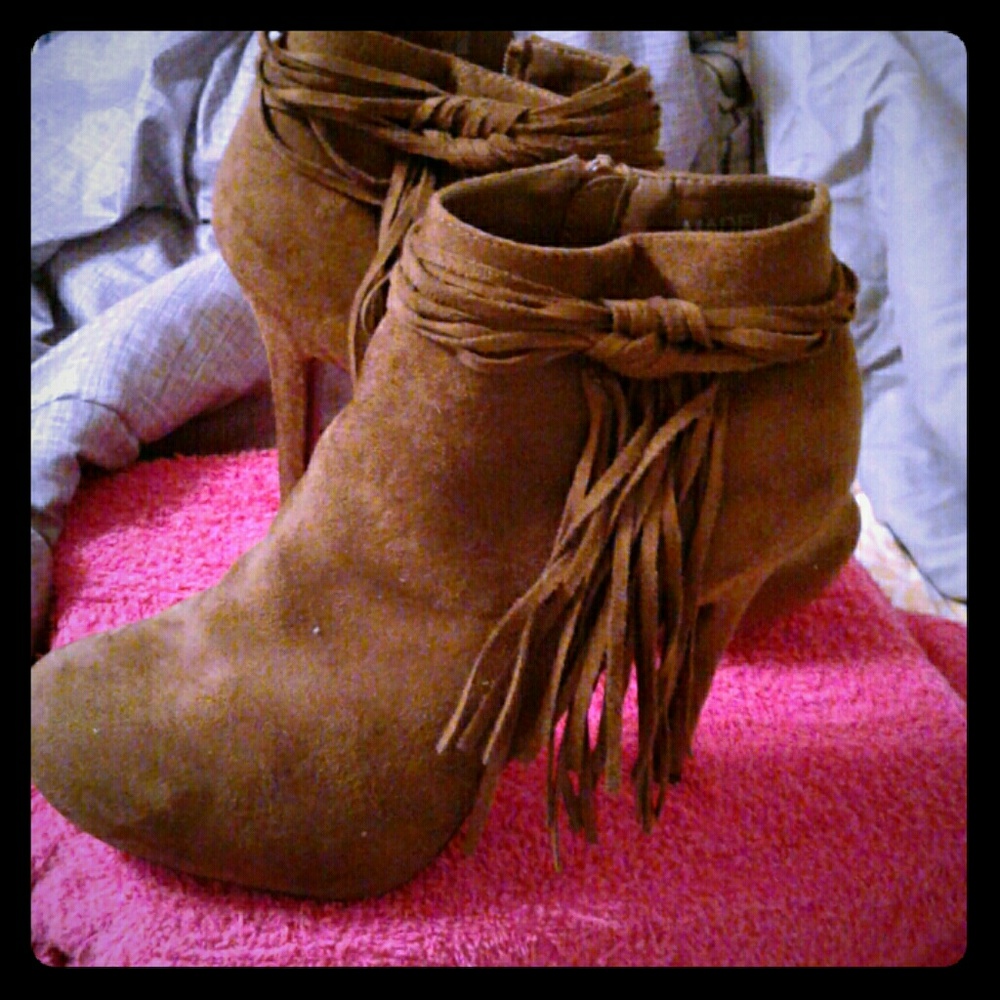 Brown suede high heels