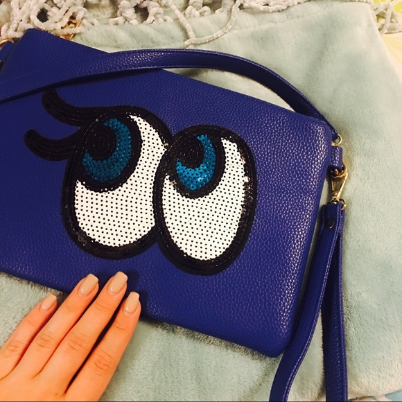 Fashion Sequin Eyes Blue Crossbody/Clutch - Picture 1 of 6