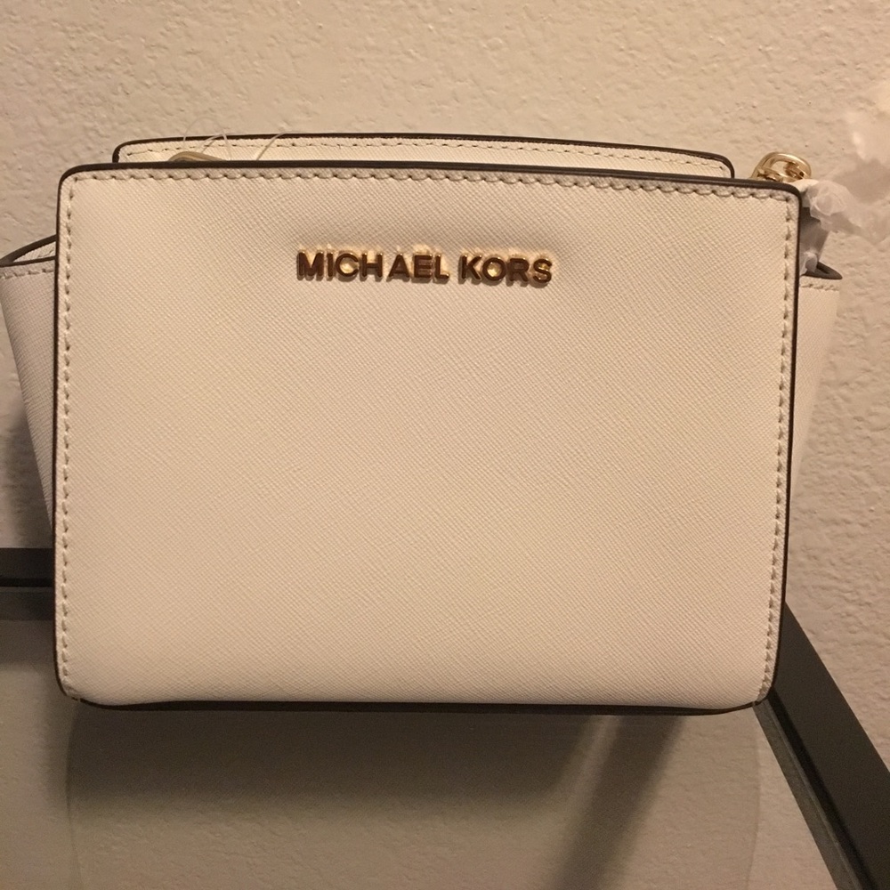 Michael Kors white mini messenger Selma bag