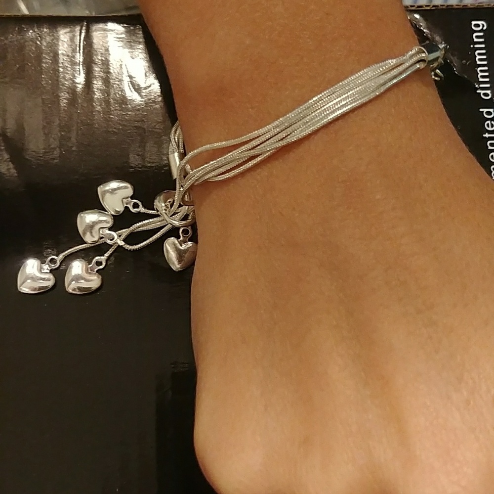 925 Sterling silver tassel hearts bracelet NWOT