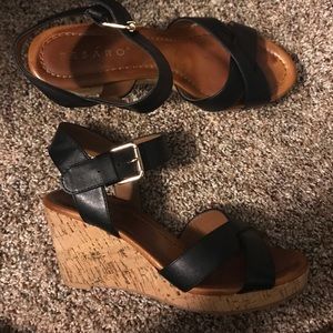 Ladies black wedge sandals