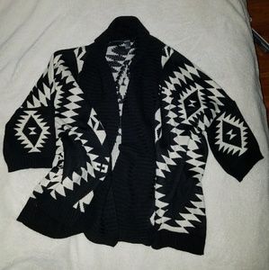 Knit aztec print open cardigan
