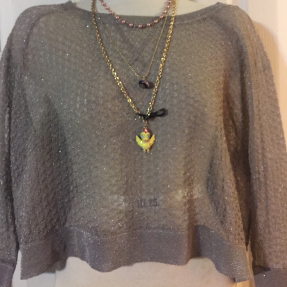 Betsey Johnson Pewter Delicate Knit Crop Sweater