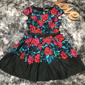 Eliza J Belted Floral Print Fit & Flare Dress