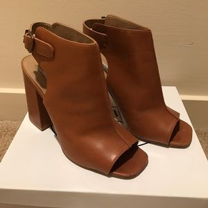 Steve Madden Brown Leather Peep-Toe Booties