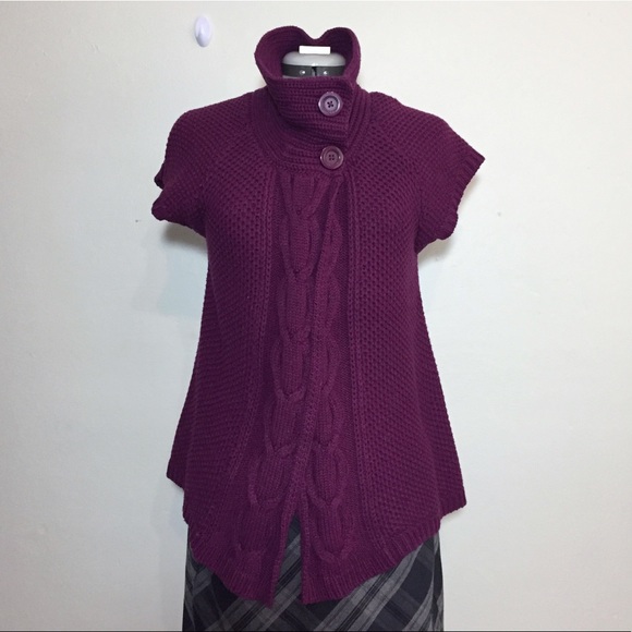 Apt. 9 Sweaters - Apt 9 Maroon Short Sleeve Sweater Jacket Cardi