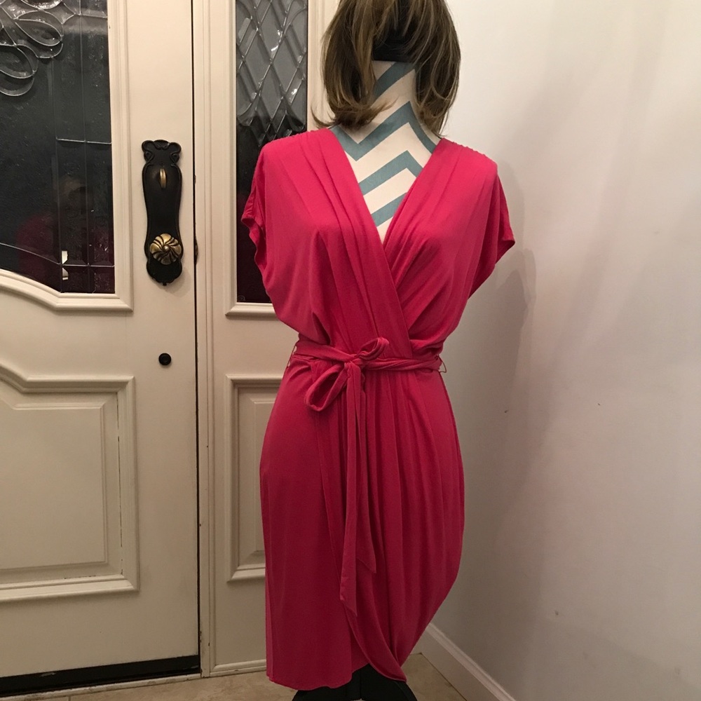 BANANA REPUBLIC hot pink faux wrap dress