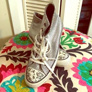 Silver snakeskin converse high tops