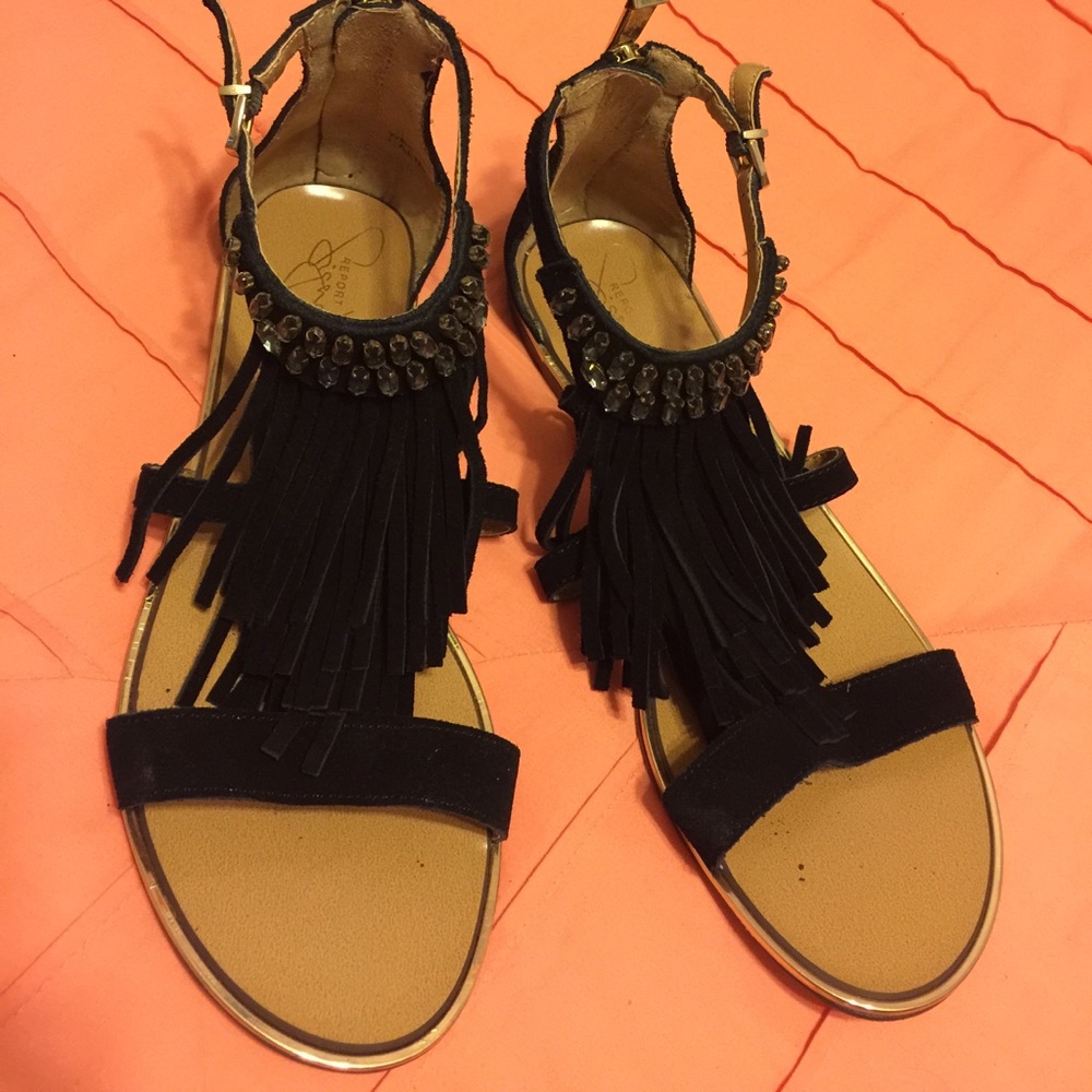 Black Suede Fringe Sandals