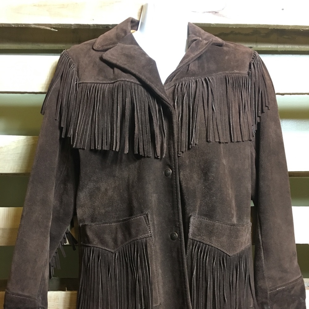 Vtg Fringed Leather Coat