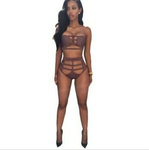 Brown cut out highwaist swimsuit set
