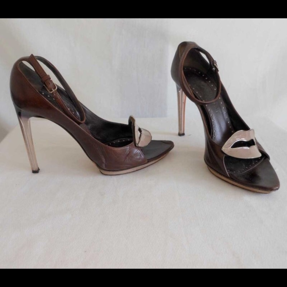 Tom Ford for YSL Enamel Lips Sandals Lucite Heel