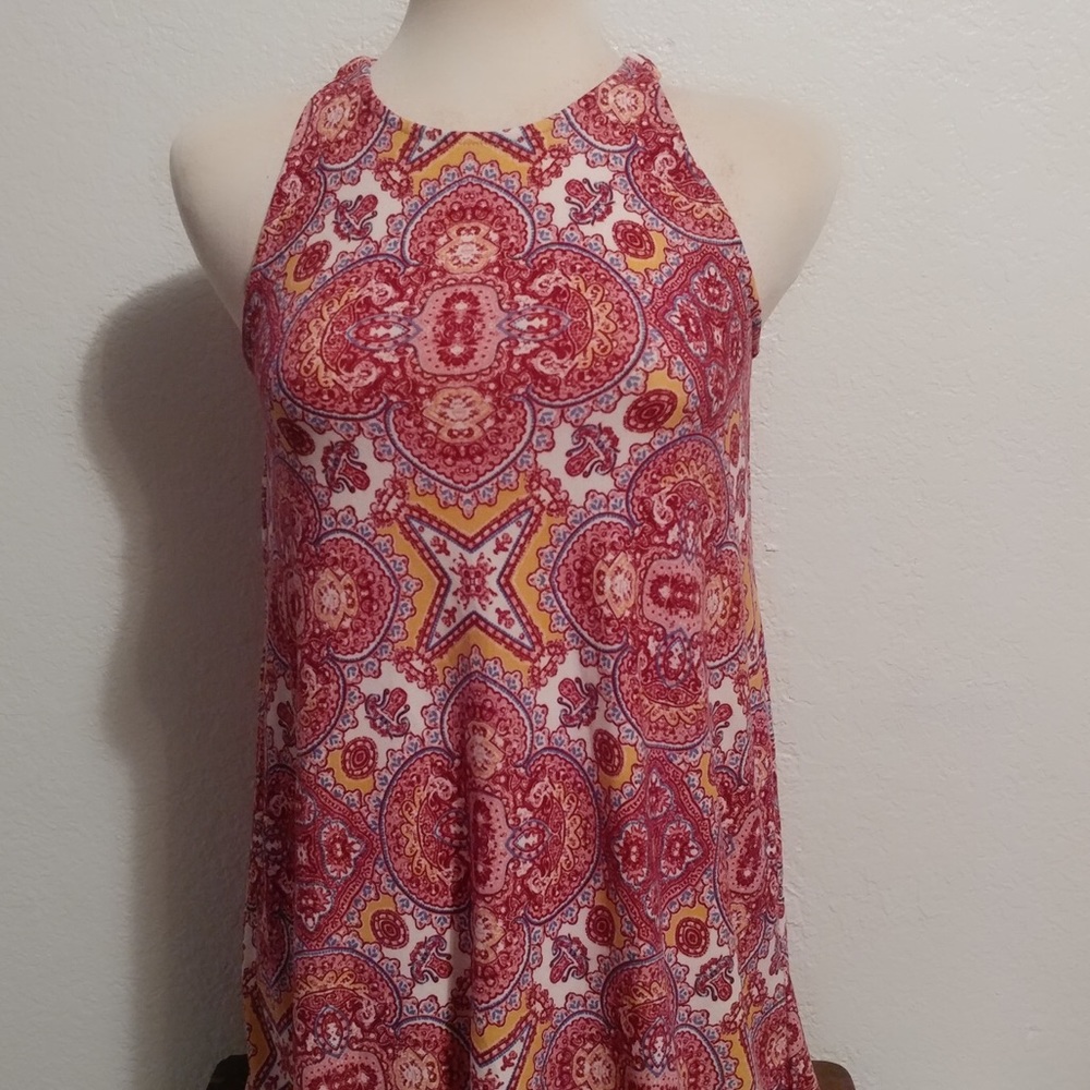 Pink Rose Tunic Dress with Racerback Neckline