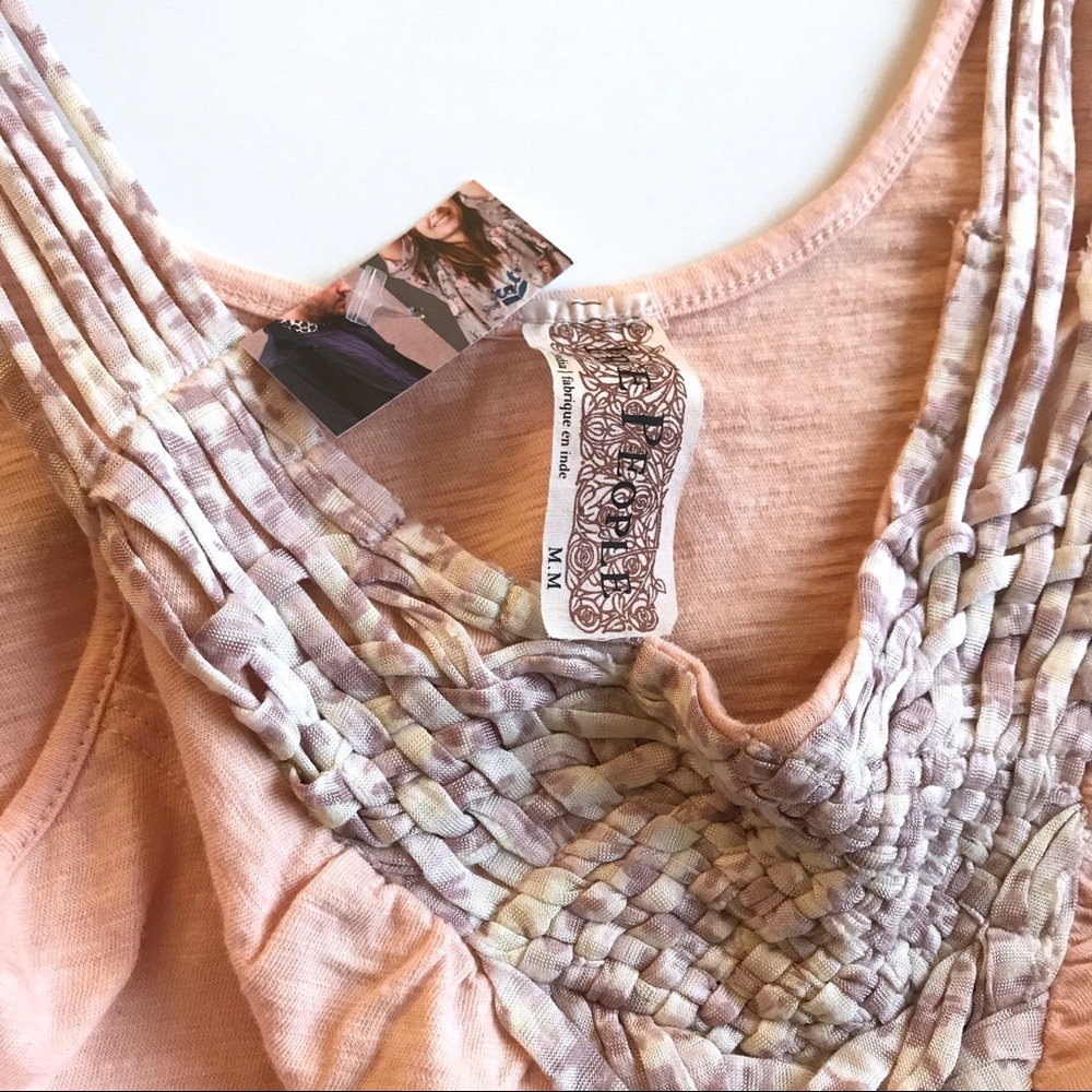 Free People Braided Strappy Halter Tank Top S-M NWT! SPACE DYE Pretty Peach Pink - Picture 2 of 3