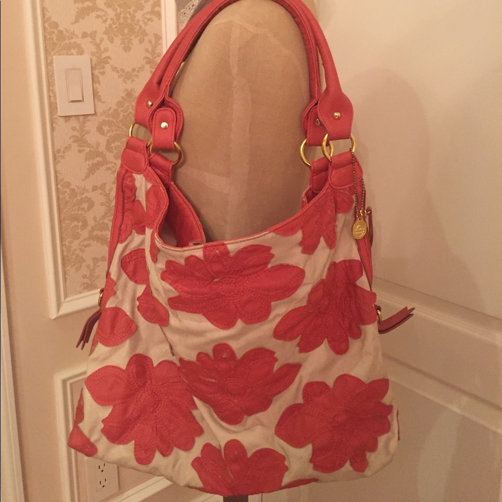 Coral/beige floral bag