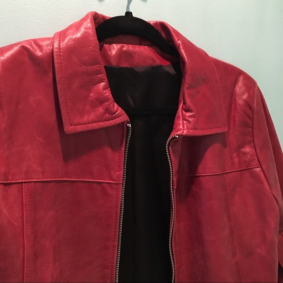 ππΈ Womens Red Zip Up Leather Jacket S NWOT Genuine Leather NEW - Picture 2 of 8
