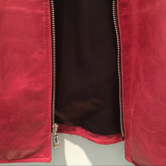 ππΈ Womens Red Zip Up Leather Jacket S NWOT Genuine Leather NEW - Picture 3 of 8
