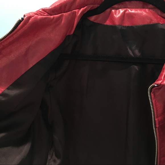ππΈ Womens Red Zip Up Leather Jacket S NWOT Genuine Leather NEW - Picture 4 of 8