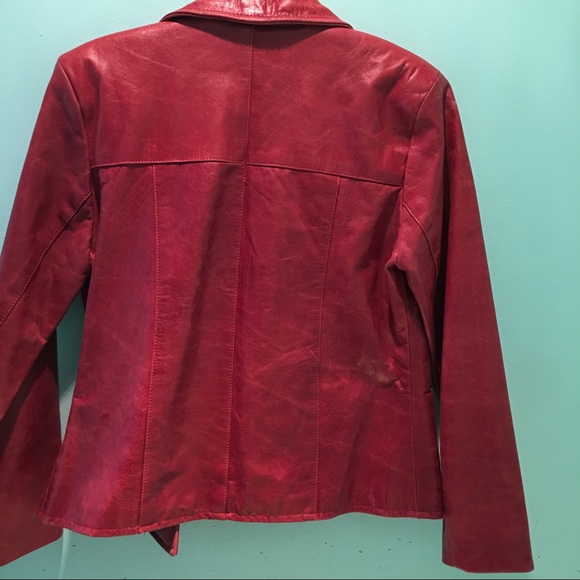 ππΈ Womens Red Zip Up Leather Jacket S NWOT Genuine Leather NEW - Picture 5 of 8