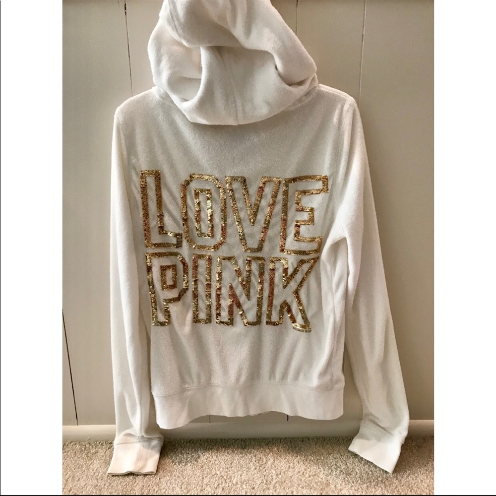 ❌SOLD❌ White sequin Victoria’s Secret zip hoodie