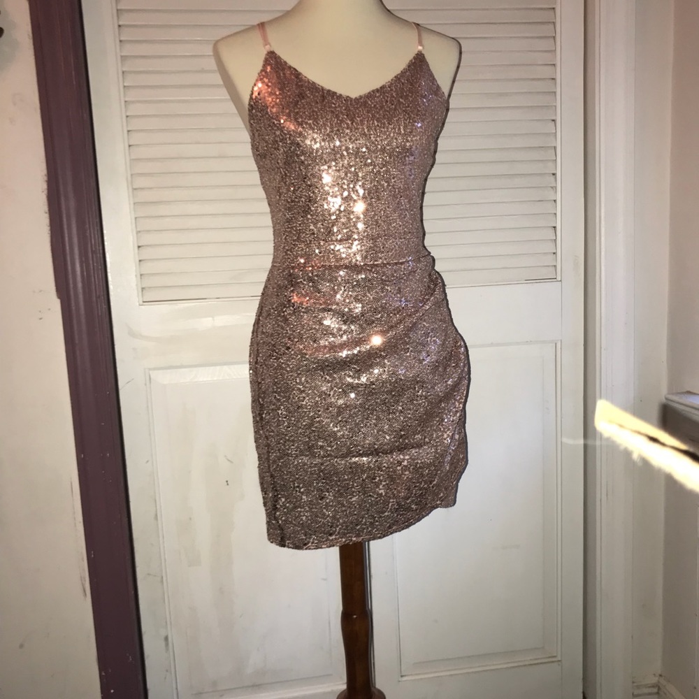 Rose Gold Sequin Mini Dress