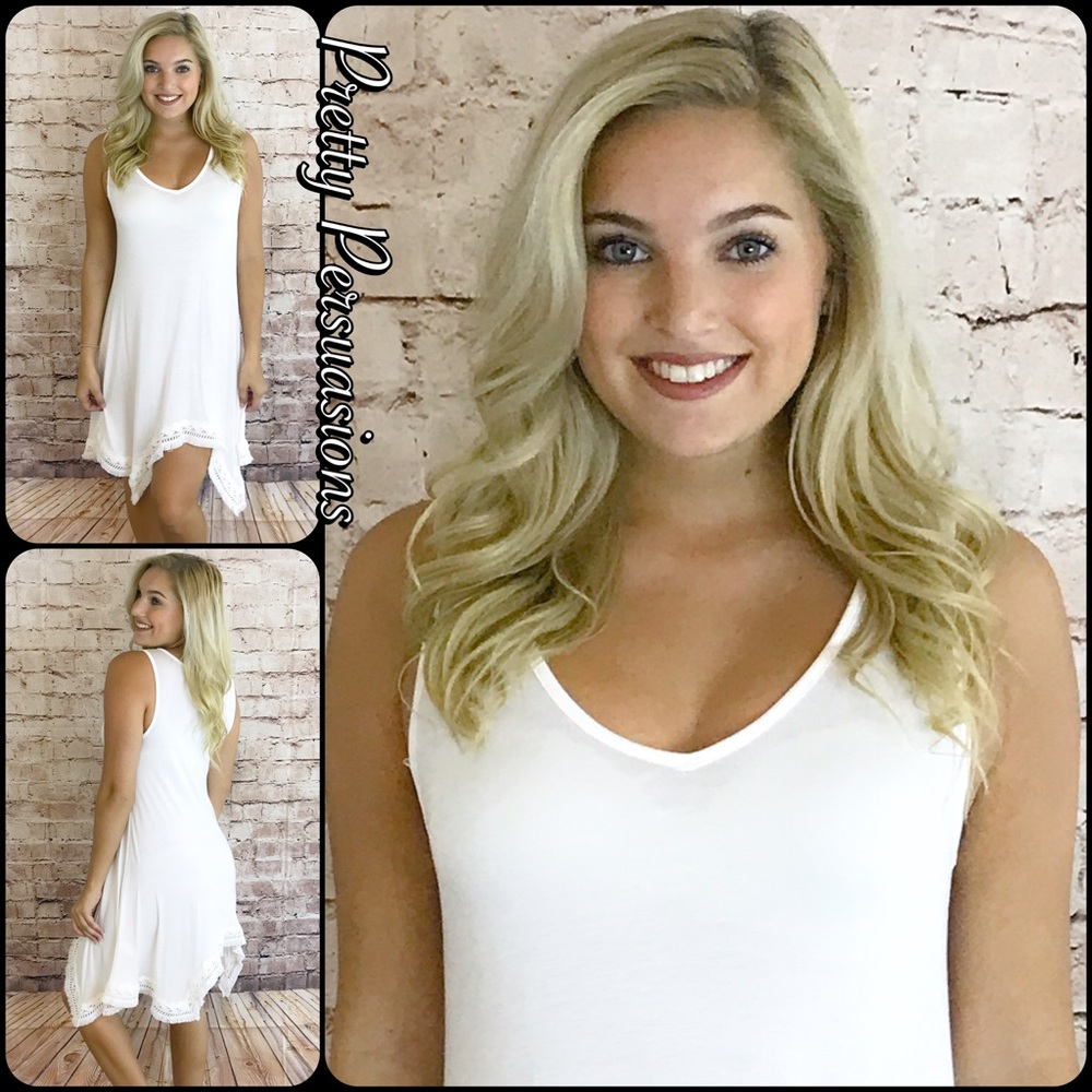 SALE‼️ Ivory White Crochet Trim Jersey Tunic Dress - Picture 4 of 6
