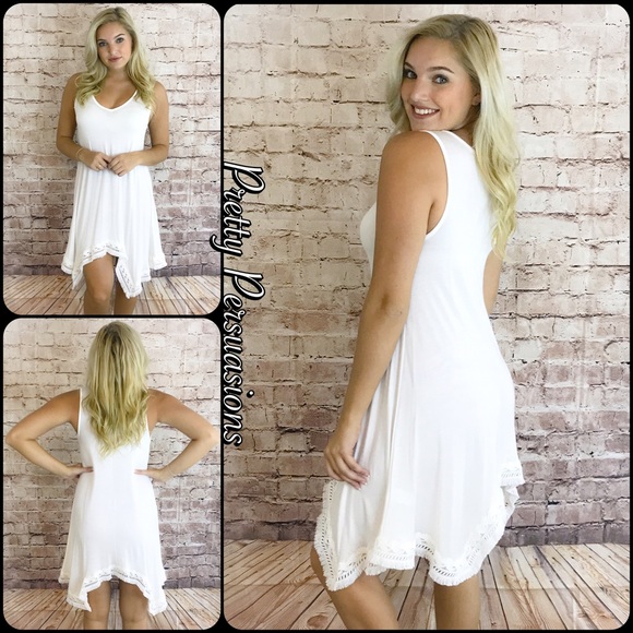 SALE‼️ Ivory White Crochet Trim Jersey Tunic Dress - Picture 2 of 6