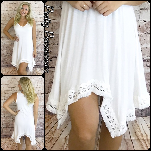 SALE‼️ Ivory White Crochet Trim Jersey Tunic Dress - Picture 5 of 6